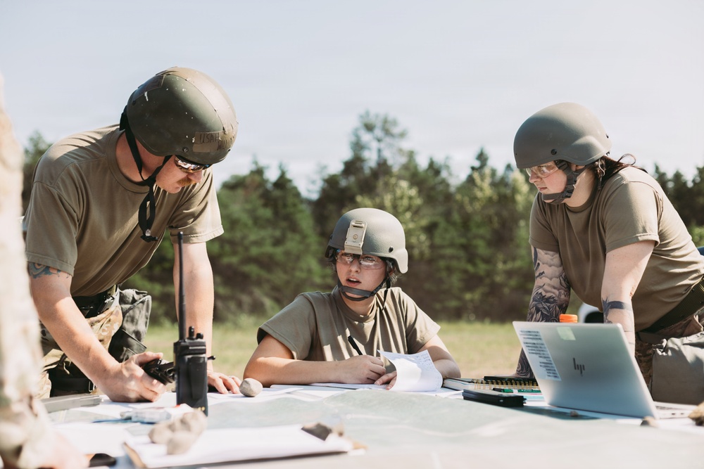 Airmen of the 131st Civil Engineering Squadron and the 139th Civil Engineering Squadron prepare a Forward Opearting Base
