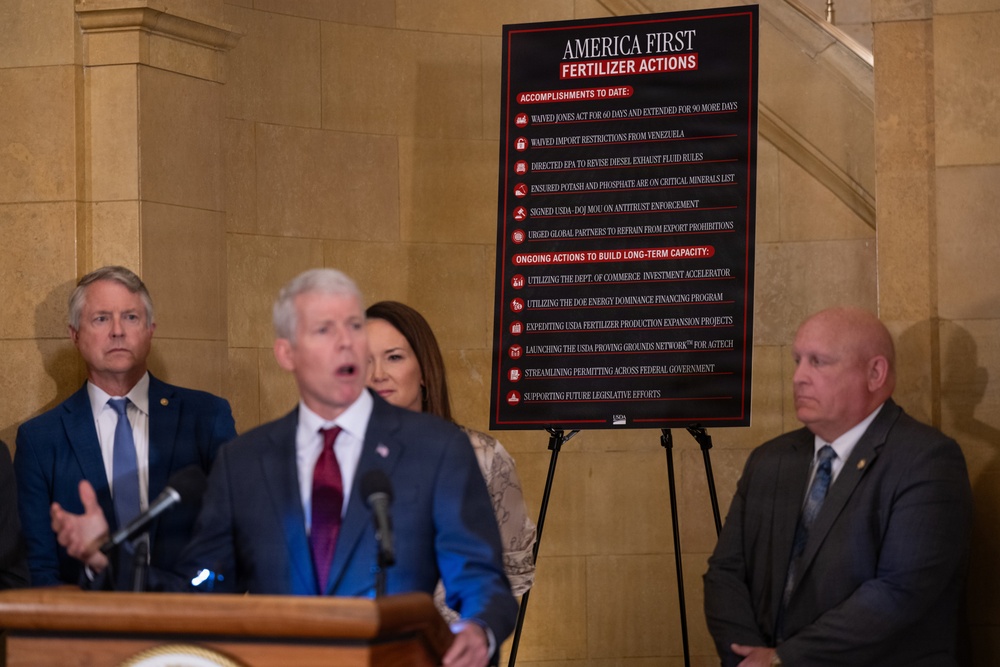 USDA press conference discussing fertilizer policy, May 19, 2026.
