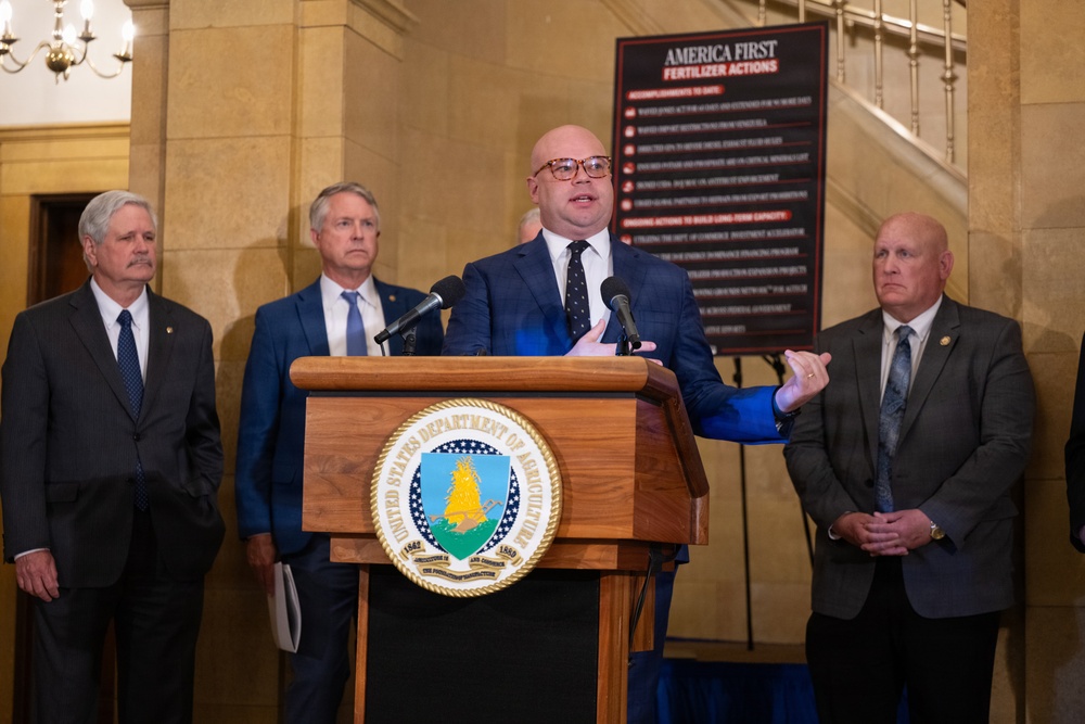 USDA press conference discussing fertilizer policy, May 19, 2026.