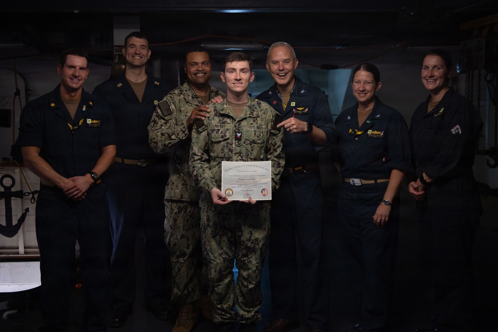 USS John C. Stennis recognizes ETN2 Lindsey