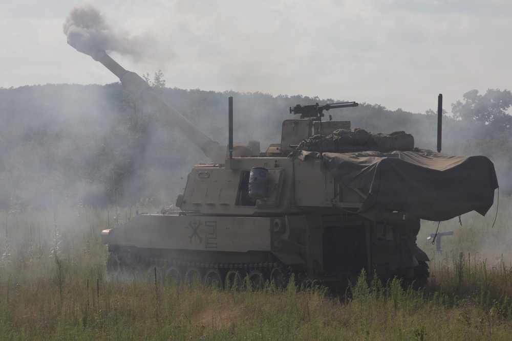 The West Virginia National Guard's 1/201st Field Artillery Battalion conduct fire missions during Northern Strike 26-2
