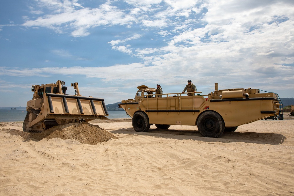 Engineers prepare the beach landing site