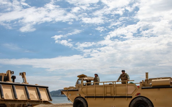 Engineers prepare the beach landing site
