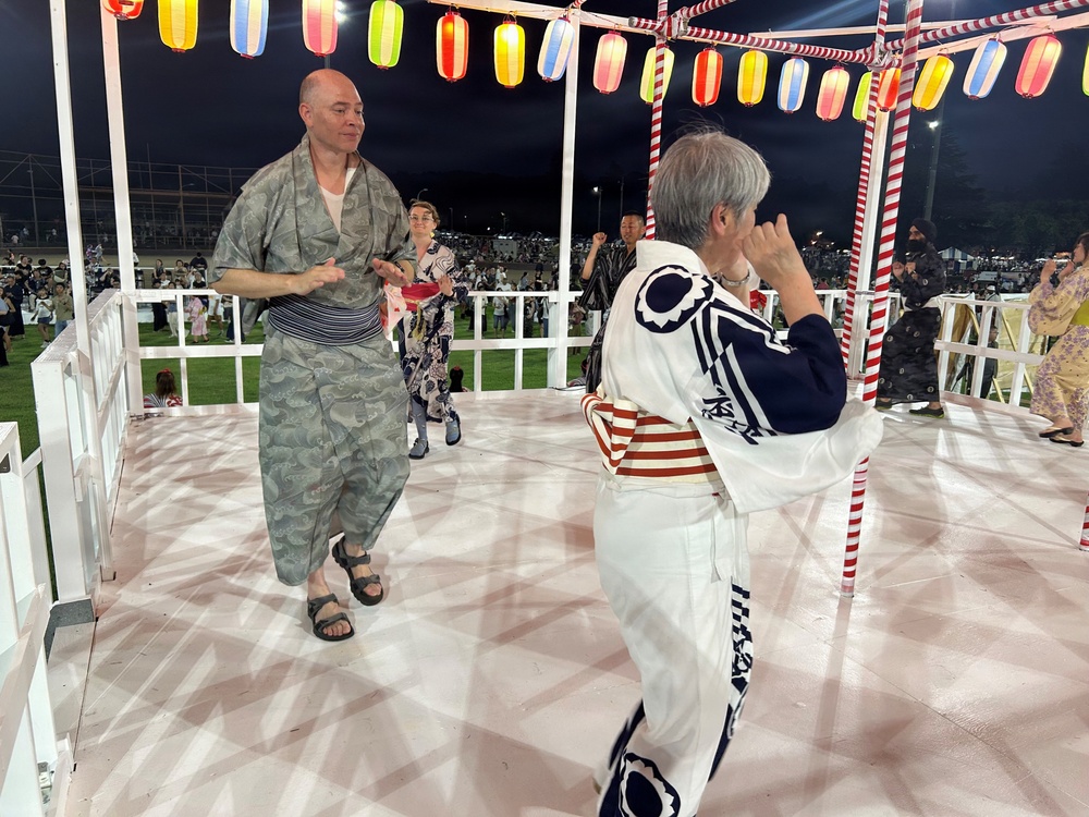 JED Commander Colonel Biggs in Traditional Bon Odori Dance During Summer Festival
