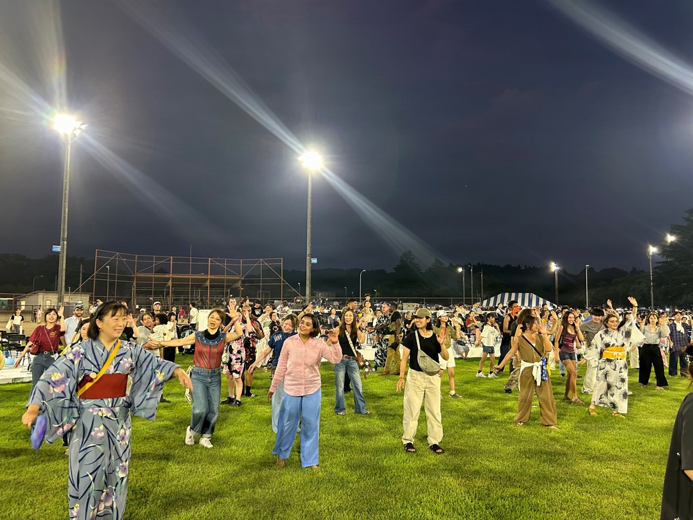 Bon Odori festival participants dancing