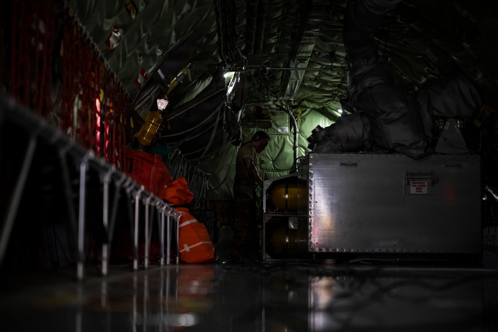 KC135 refuels F16s during routine patrol