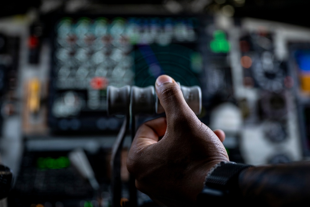 KC135 refuels F16s during routine patrol