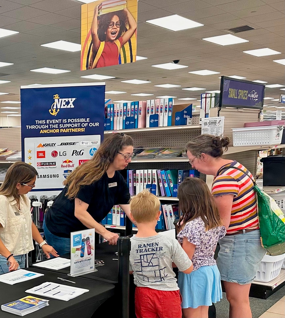 Military families participate in back-to-school festivities at their local NEX