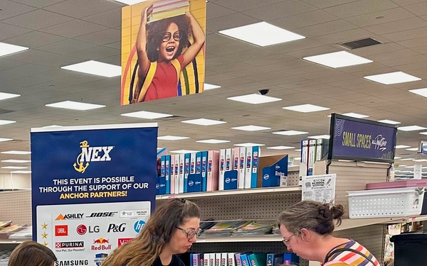 Military families participate in back-to-school festivities at their local NEX