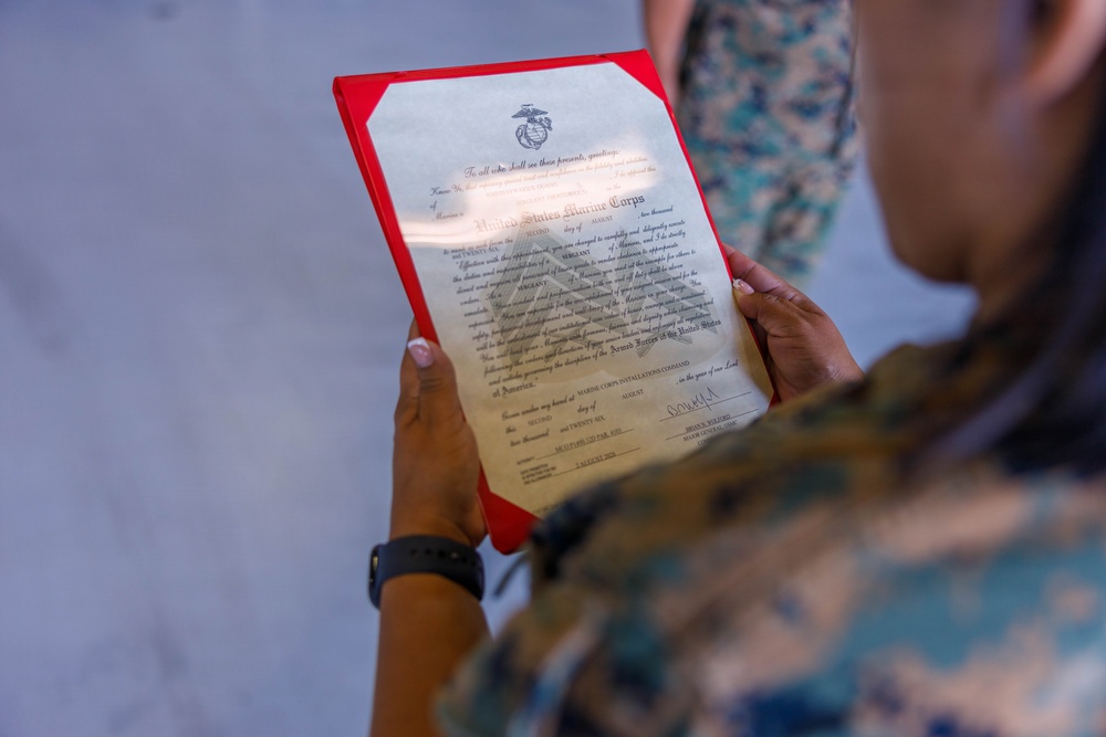 U.S. Marine Corps Cpl. Johnhaywar Ouano Meritoriously Promotes to Sgt.
