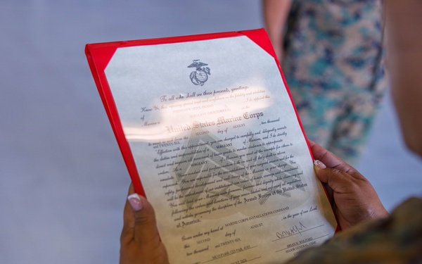 U.S. Marine Corps Cpl. Johnhaywar Ouano Meritoriously Promotes to Sgt.