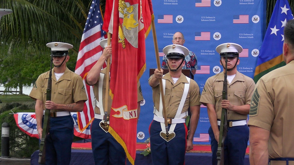 US Marines with MRF-D attend Freedom 250 ceremony at US Embassy in Solomon Islands