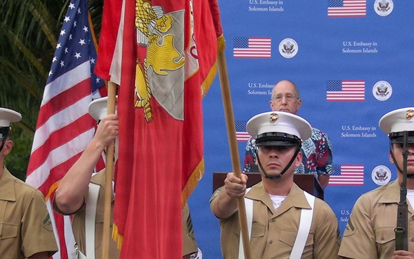 US Marines with MRF-D attend Freedom 250 ceremony at US Embassy in Solomon Islands