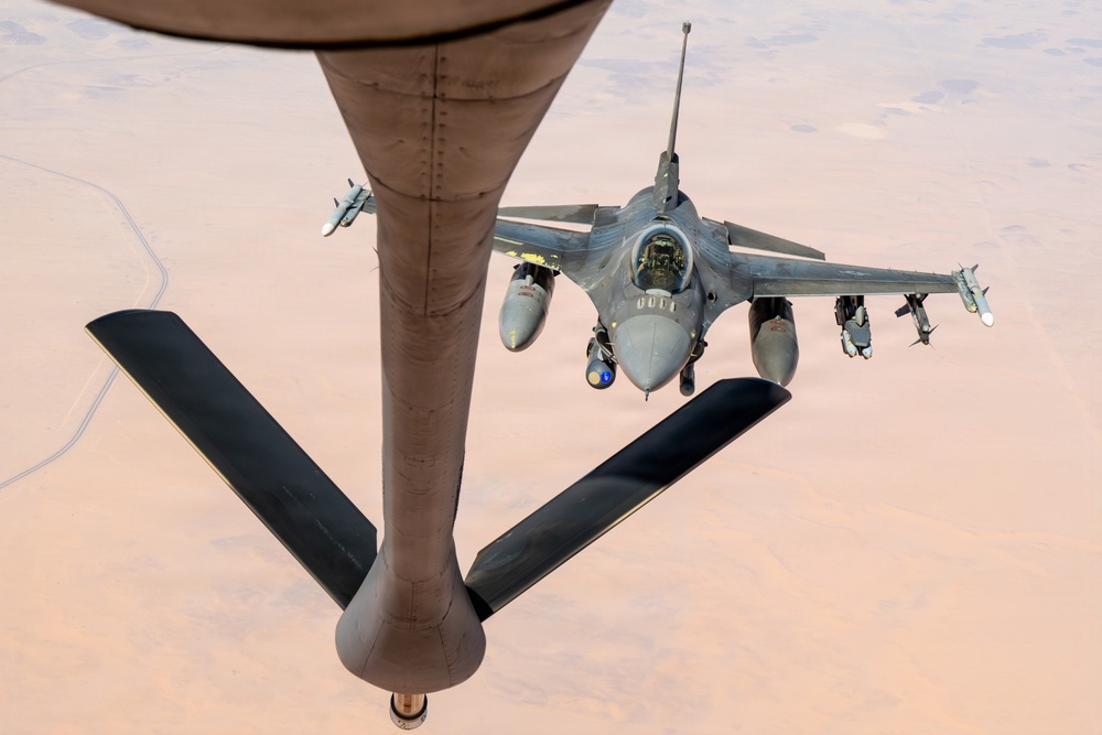 KC-135 refuels F16s for regional stability