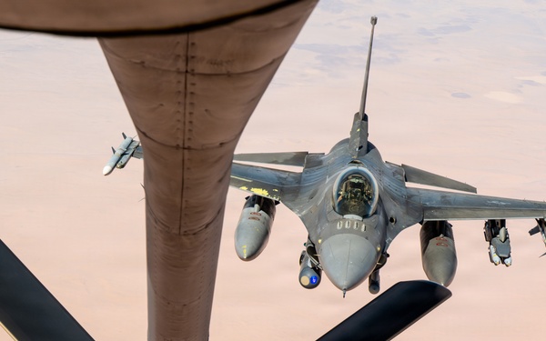 KC-135 refuels F16s for regional stability