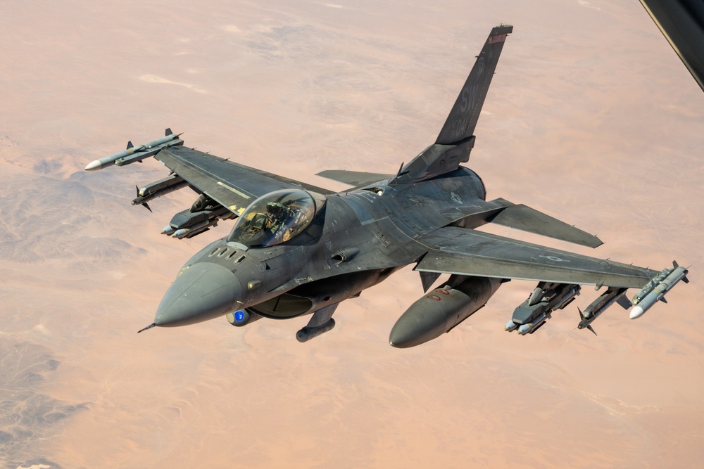 KC-135 refuels F16s for regional stability