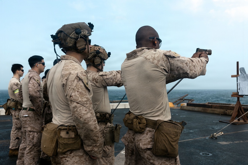 11th MEU Marines Conduct Marksmanship Training Aboard USS Portland
