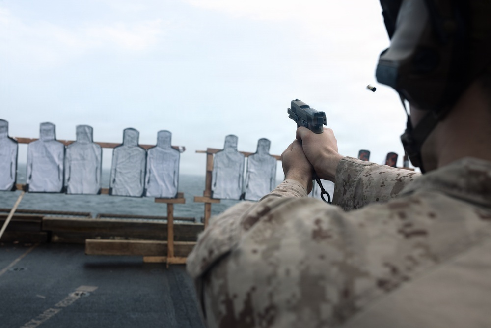 11th MEU Marines Conduct Marksmanship Training Aboard USS Portland