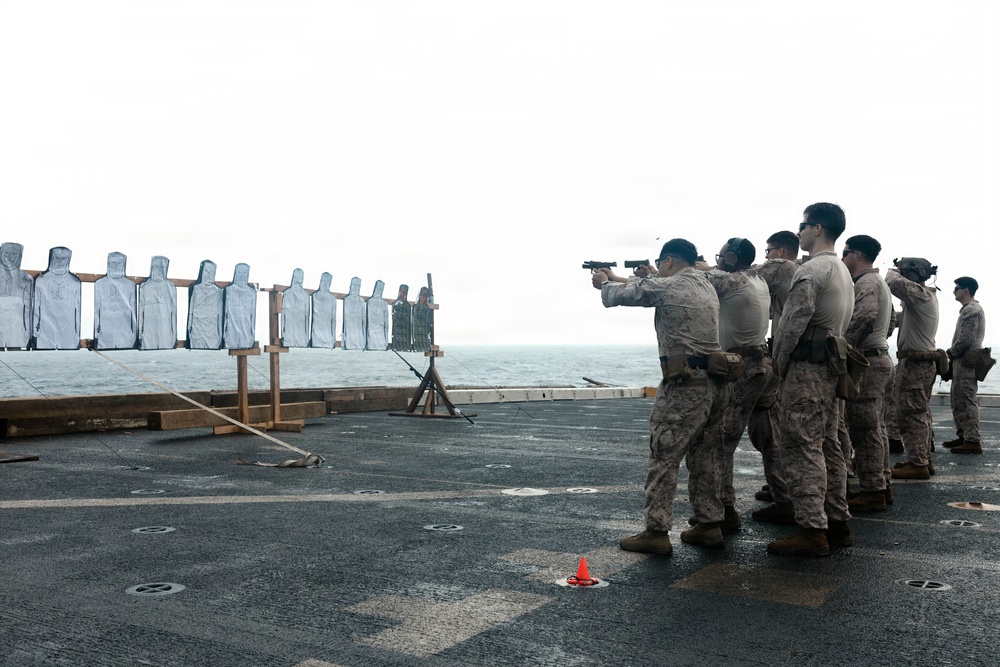 11th MEU Marines Conduct Marksmanship Training Aboard USS Portland