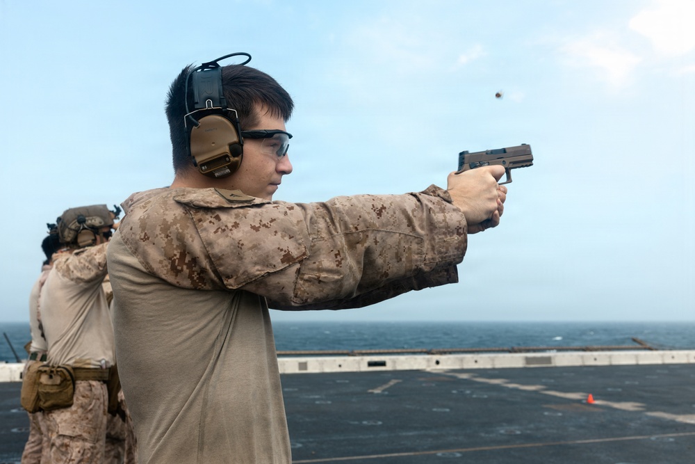 11th MEU Marines Conduct Marksmanship Training Aboard USS Portland