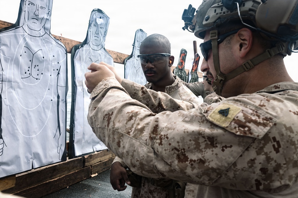 11th MEU Marines Conduct Marksmanship Training Aboard USS Portland