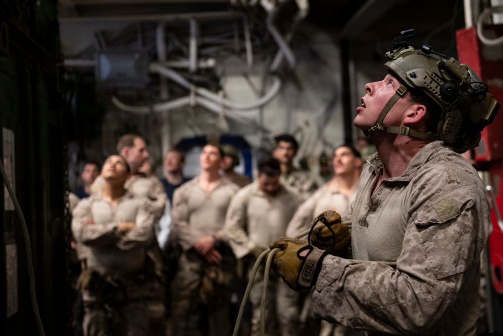 U.S. Marines Conduct Rappel Training Aboard USS Boxer