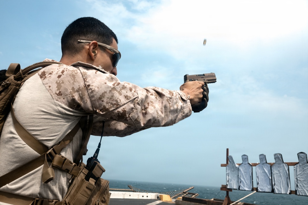 11th MEU Marines Conduct Marksmanship Training Aboard USS Portland