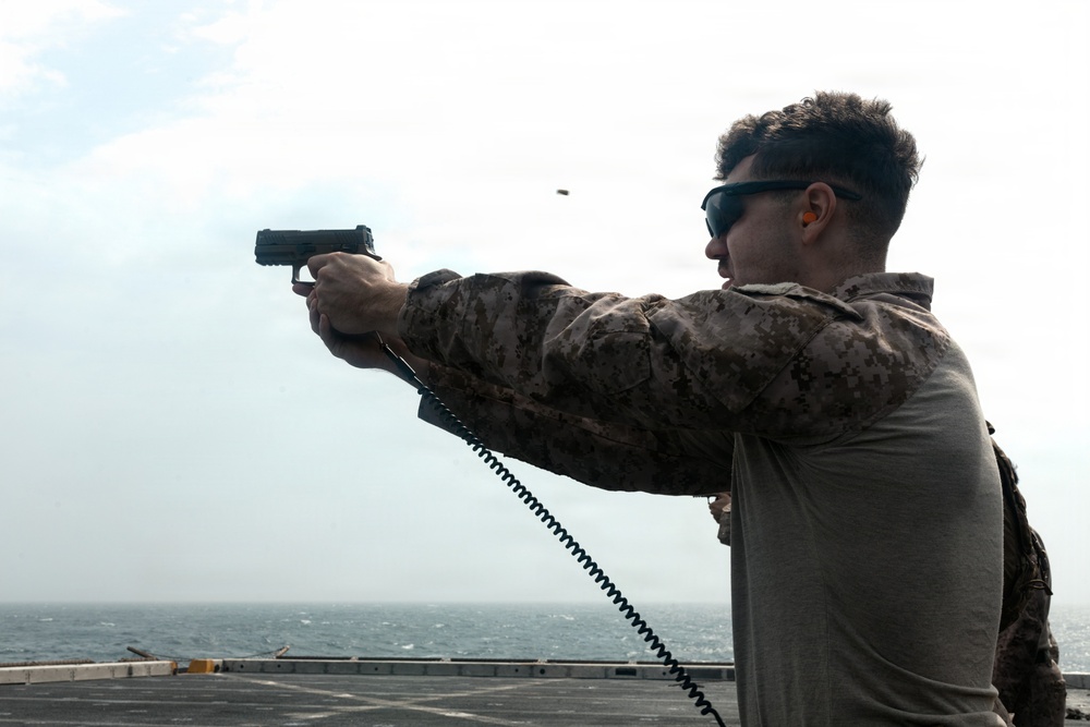 11th MEU Marines Conduct Marksmanship Training Aboard USS Portland