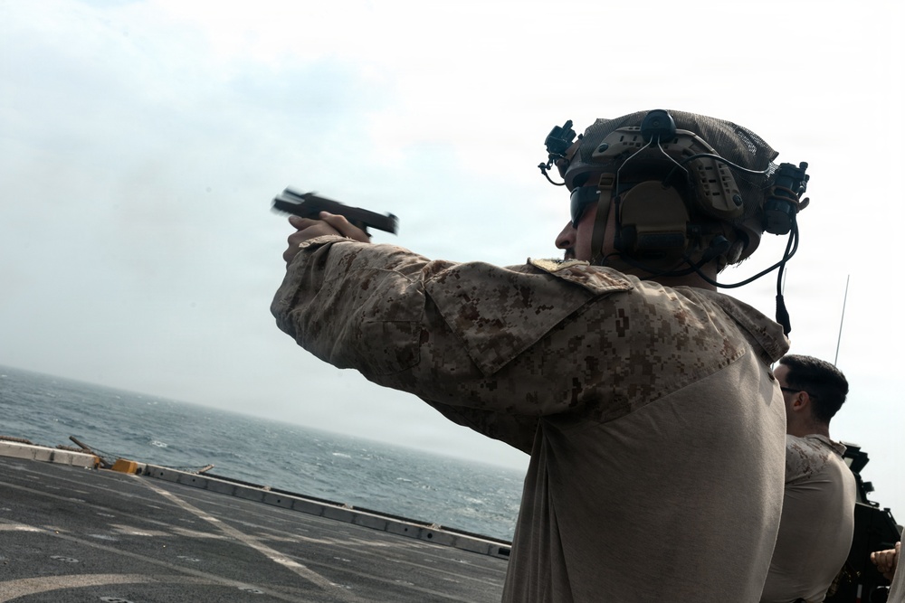 11th MEU Marines Conduct Marksmanship Training Aboard USS Portland