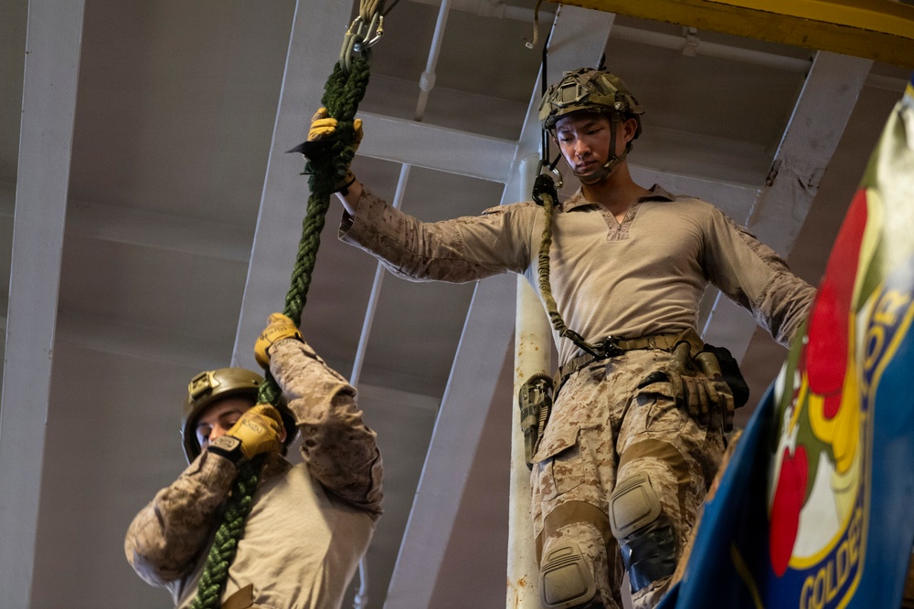 U.S. Marines Conduct Rappel Training Aboard USS Boxer