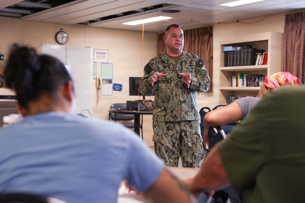 Rear Adm. Benjamin R. Nicholson visits USS Hershel "Woody" Williams
