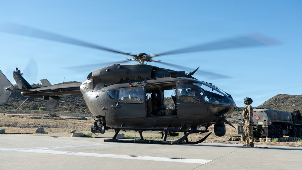 Aerial Reconnaissance: LUH-72 Lakota Helicopter Refuel Near Campo