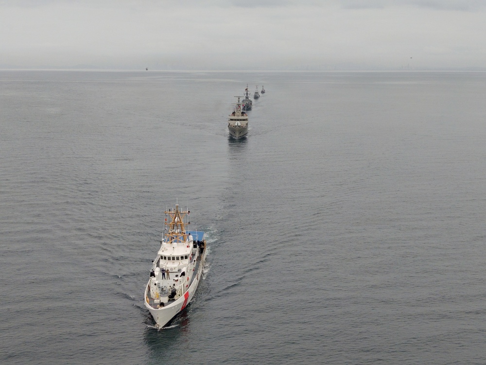 U.S. Coast Guard and partner nations conduct a formation sail during PANAMAX26