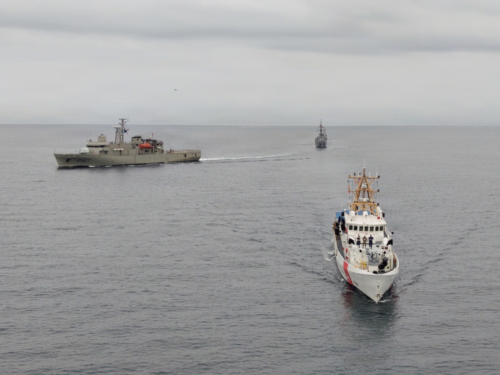 U.S. Coast Guard and partner nations conduct a formation sail during PANAMAX26