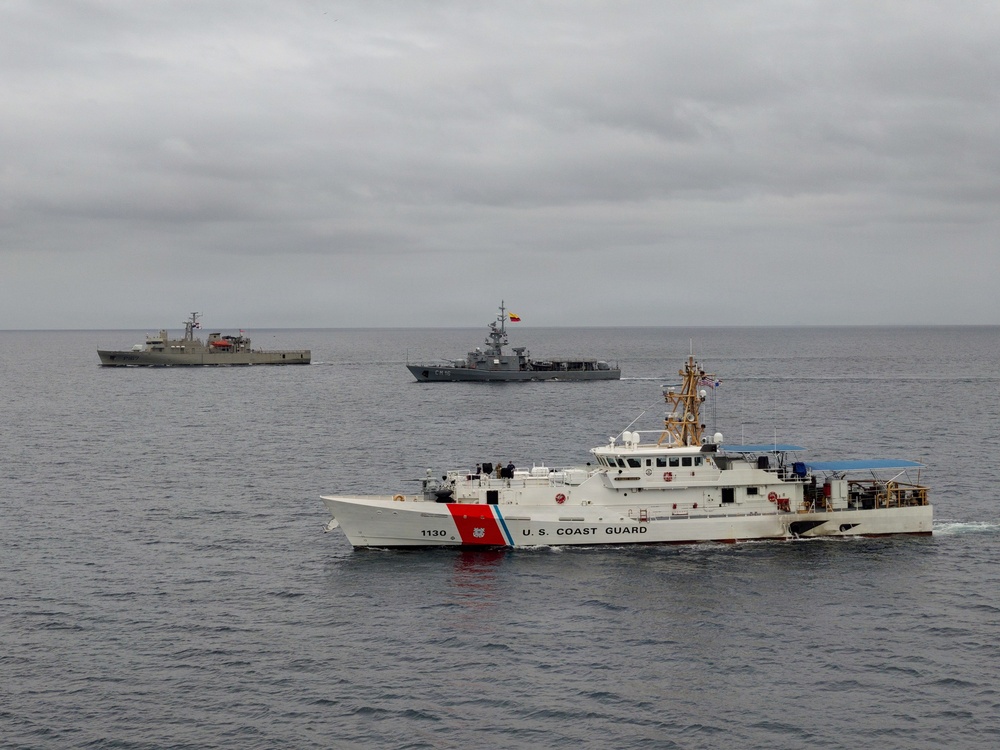 U.S. Coast Guard and partner nations conduct a formation sail during PANAMAX26
