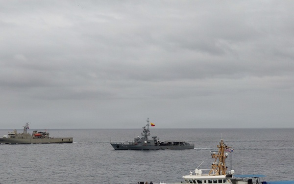 U.S. Coast Guard and partner nations conduct a formation sail during PANAMAX26