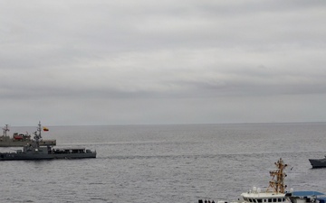 U.S. Coast Guard and partner nations conduct a formation sail during PANAMAX 2026