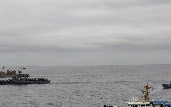 U.S. Coast Guard and partner nations conduct a formation sail during PANAMAX26