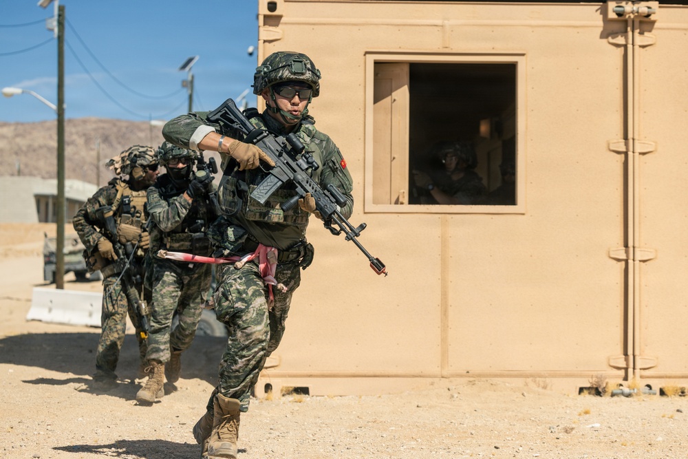 U.S. Marines with Echo Co., 2nd Bn., 1st Marines, rehearse platoon attacks with ROK Marines during AFX