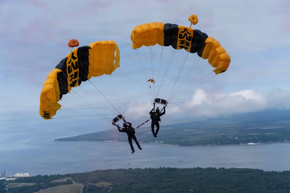 The U.S. Army Parachute Team jumps for Arctic Thunder Airshow