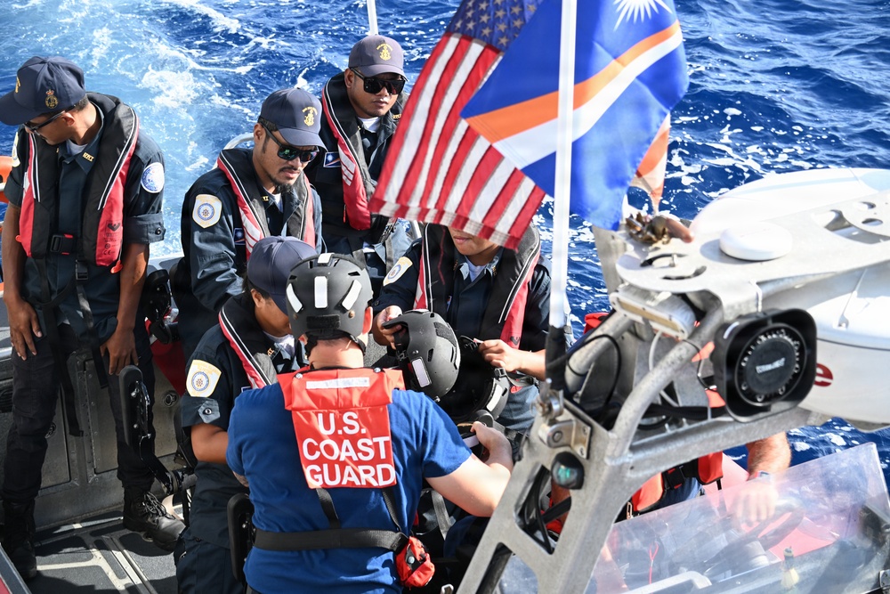 USCGC Joseph Gerczak crewmembers conduct bilateral maritime law enforcement boardings in the Republic of the Marshall Islands