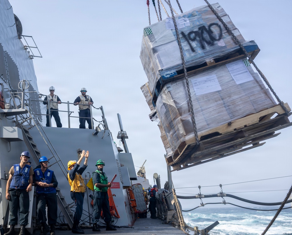 Delbert D. Black Conducts Replenishment-at-Sea with Cesar Chavez