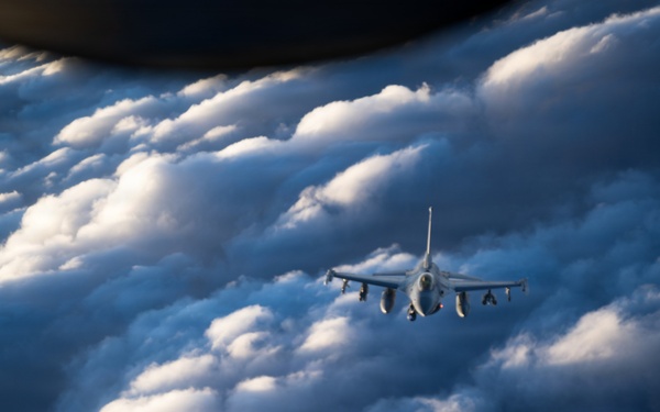 KC-135 refuels F-16s in support of regional security