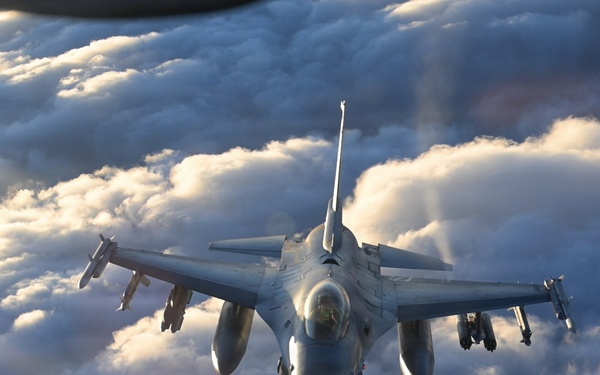 KC-135 refuels F-16s in support of regional security