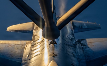 KC-135 refuels F-16s and a KC-46 in support of regional security