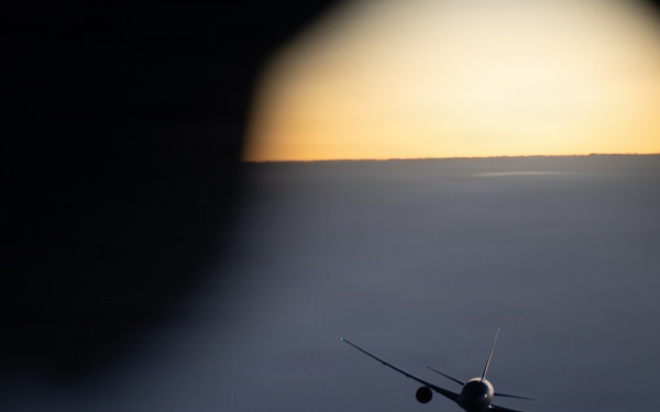 KC-135 refuels F-16s and a KC-46 in support of regional security