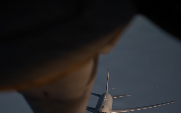 KC-135 refuels F-16s and a KC-46 in support of regional security