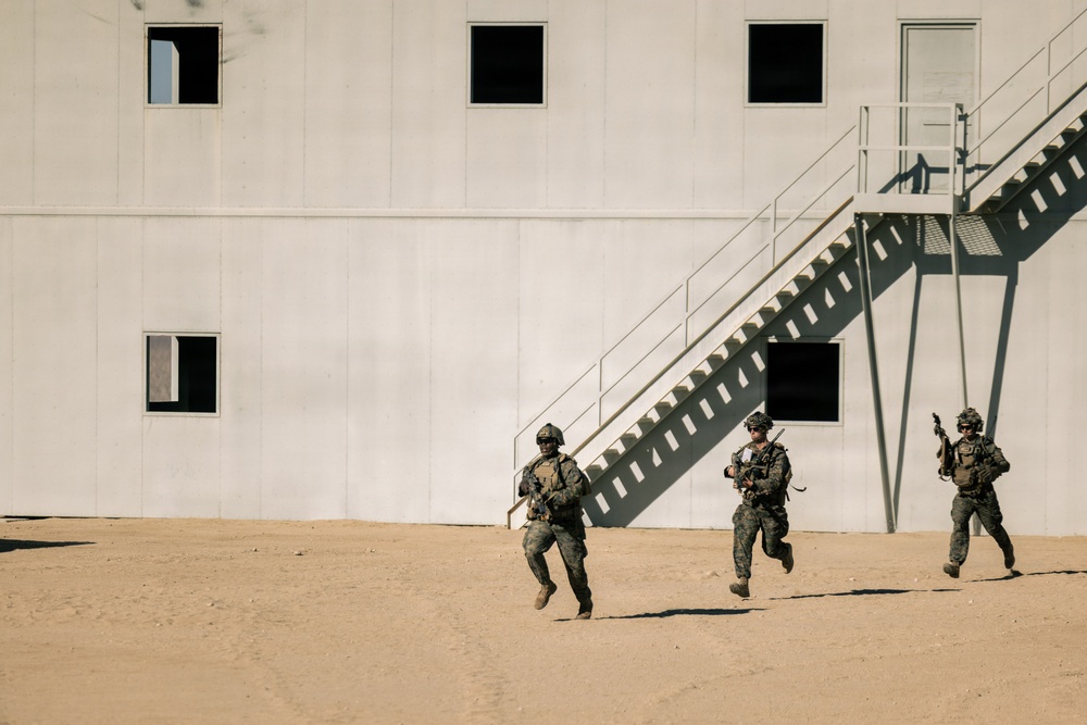 U.S. Marines with 2nd Bn., 1st Marines rehearse company attacks during AFX