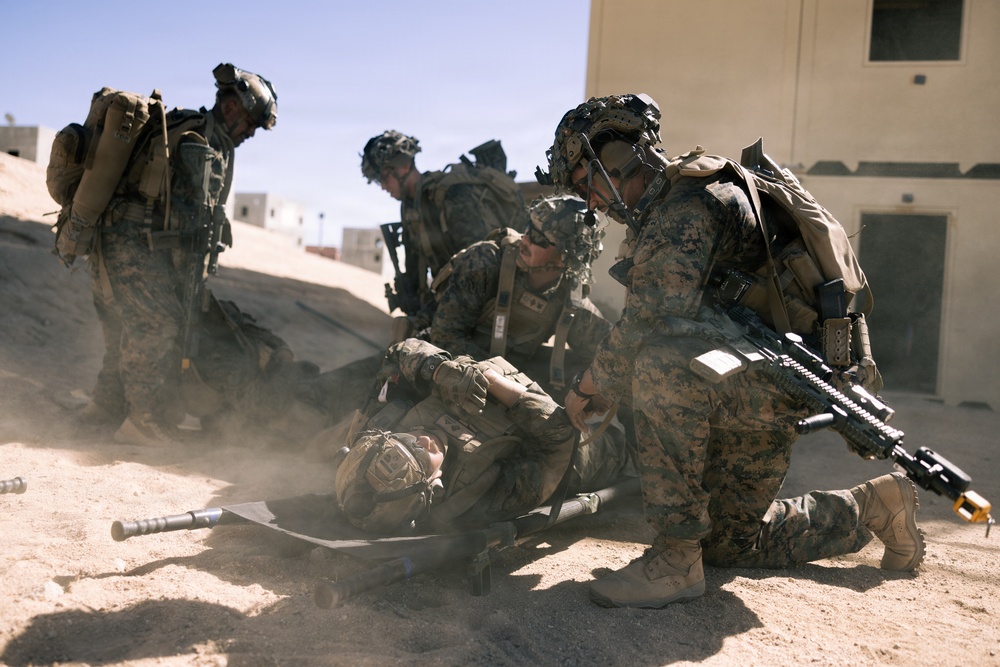 U.S. Marines with 2nd Bn., 1st Marines, rehearse company attacks during AFX