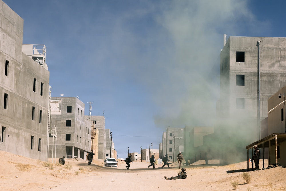 U.S. Marines with 2nd Bn., 1st Marines, rehearse company attacks during AFX